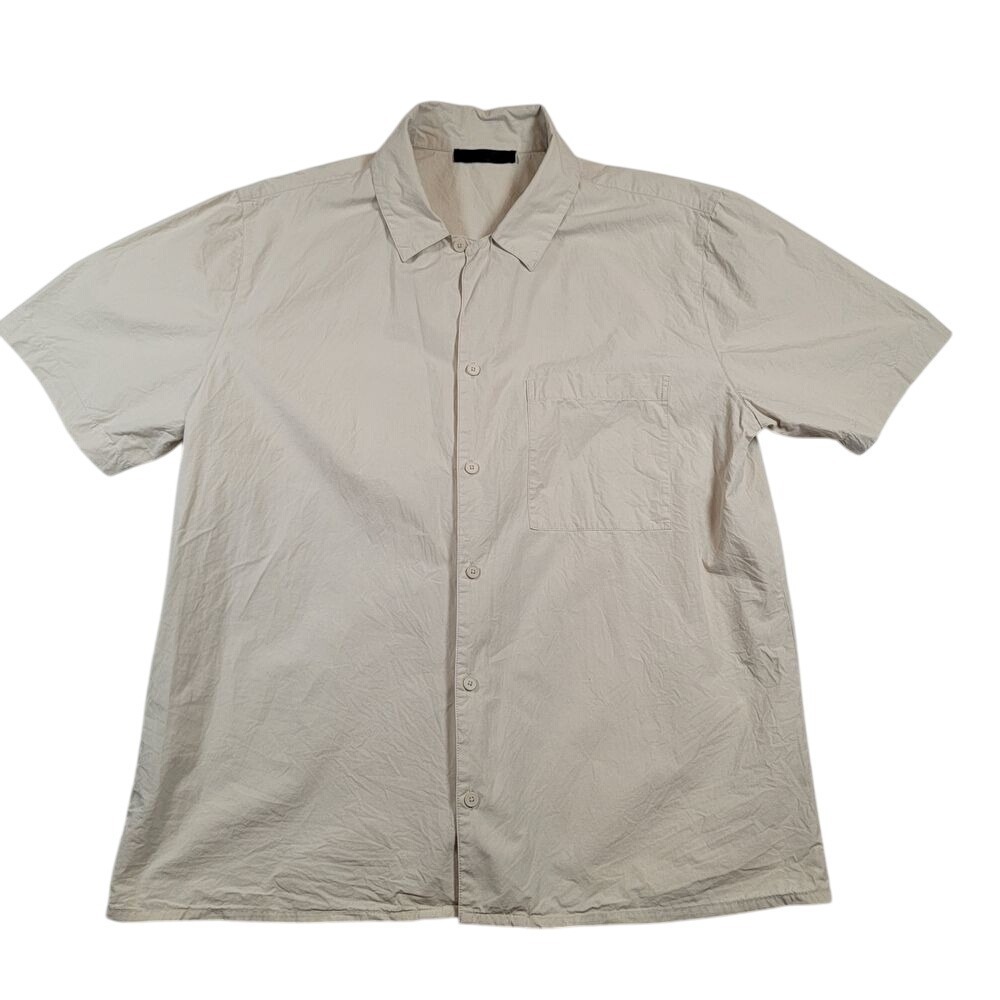 Oak + Fort Mens Short Sleeve Button Up Shirt Sz M Medium Beige Minimalist Pocket